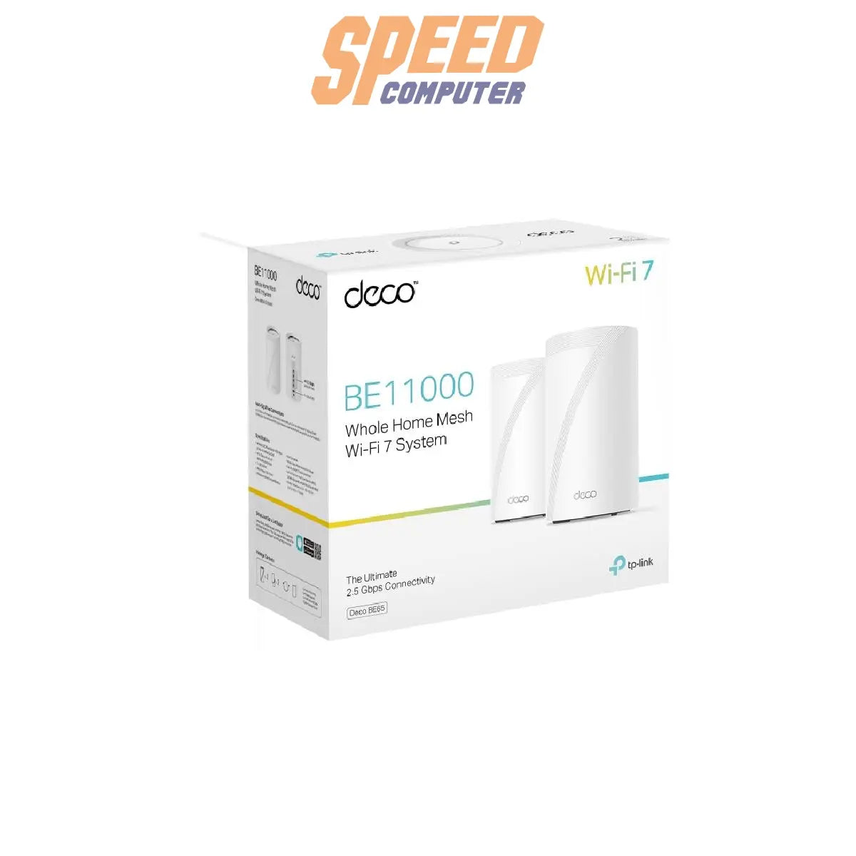 ระบบเราเตอร์ Mesh TP-Link DECO BE65 แบบ 2 แพ็ก ความเร็วสูงสุด BE11000 มาตรฐาน Wi-Fi 7 ครอบคลุมทั้งบ้าน เชื่อมต่อเสถียร เหมาะสำหรับบ้านขนาดกลางถึงใหญ่
