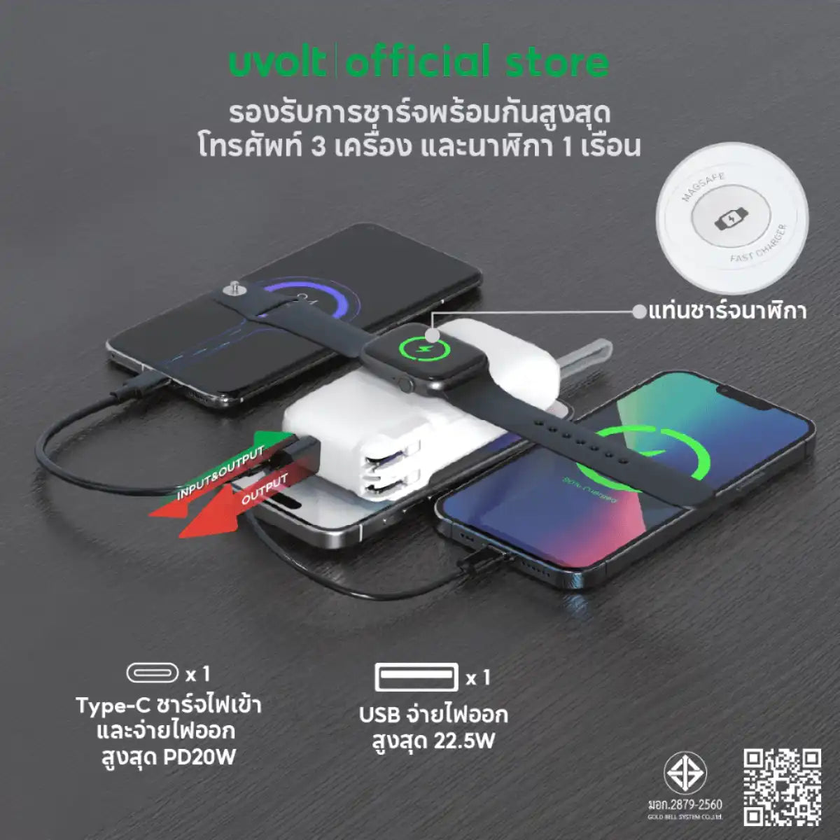 แบตเตอรี่สำรอง UVOLT UVP10AC-02 10KmAh ALL-IN-ONE Wireless Charging
