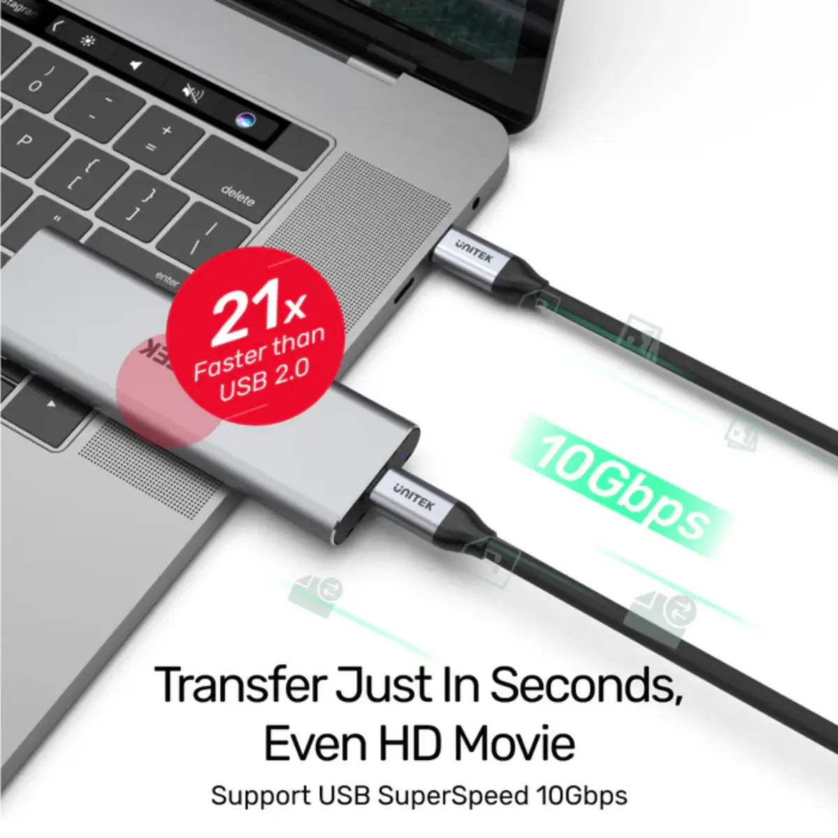 สายต่อจอคอมพิวเตอร์ Unitek C14082ABK USB-C 10Gbps 100W PD 4K@60Hz