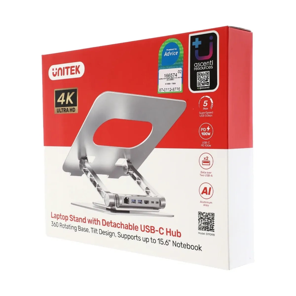 แท่นวางโน๊ตบุ๊ค Unitek Laptop stand With USB-C - SpeedCom