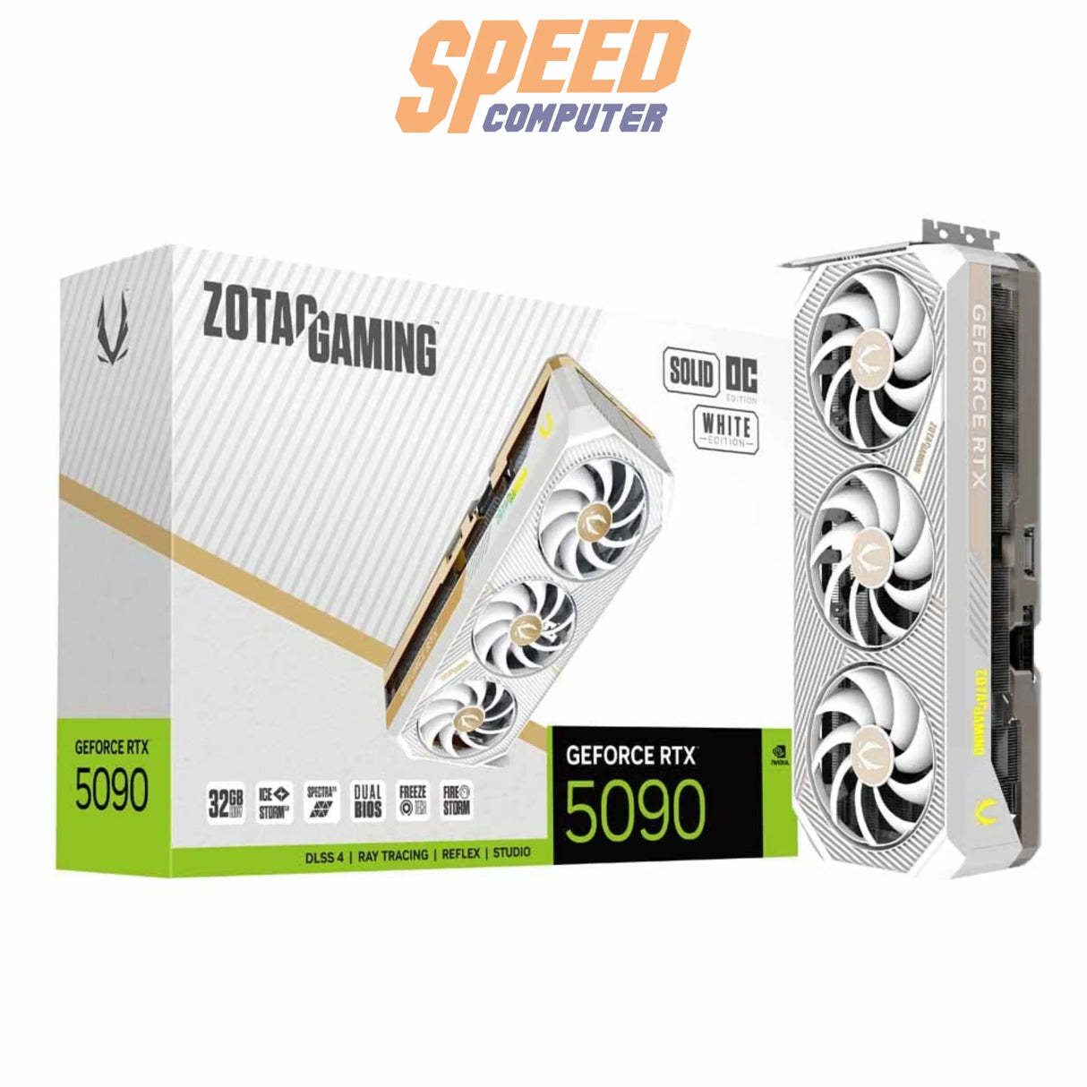 การ์ดจอ ZOTAC GeForce RTX 5090 Gaming Solid OC 32GB GDDR7 White EditionSpeedCom