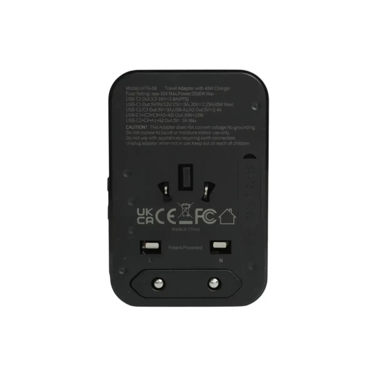 หัวชาร์จ Uvolt UVTA-08-BLK Travel Adapter 3C / 2USB 45W สีดำ - SpeedCom