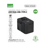หัวชาร์จ Uvolt UVTA-08-BLK Travel Adapter 3C / 2USB 45W สีดำ - SpeedCom