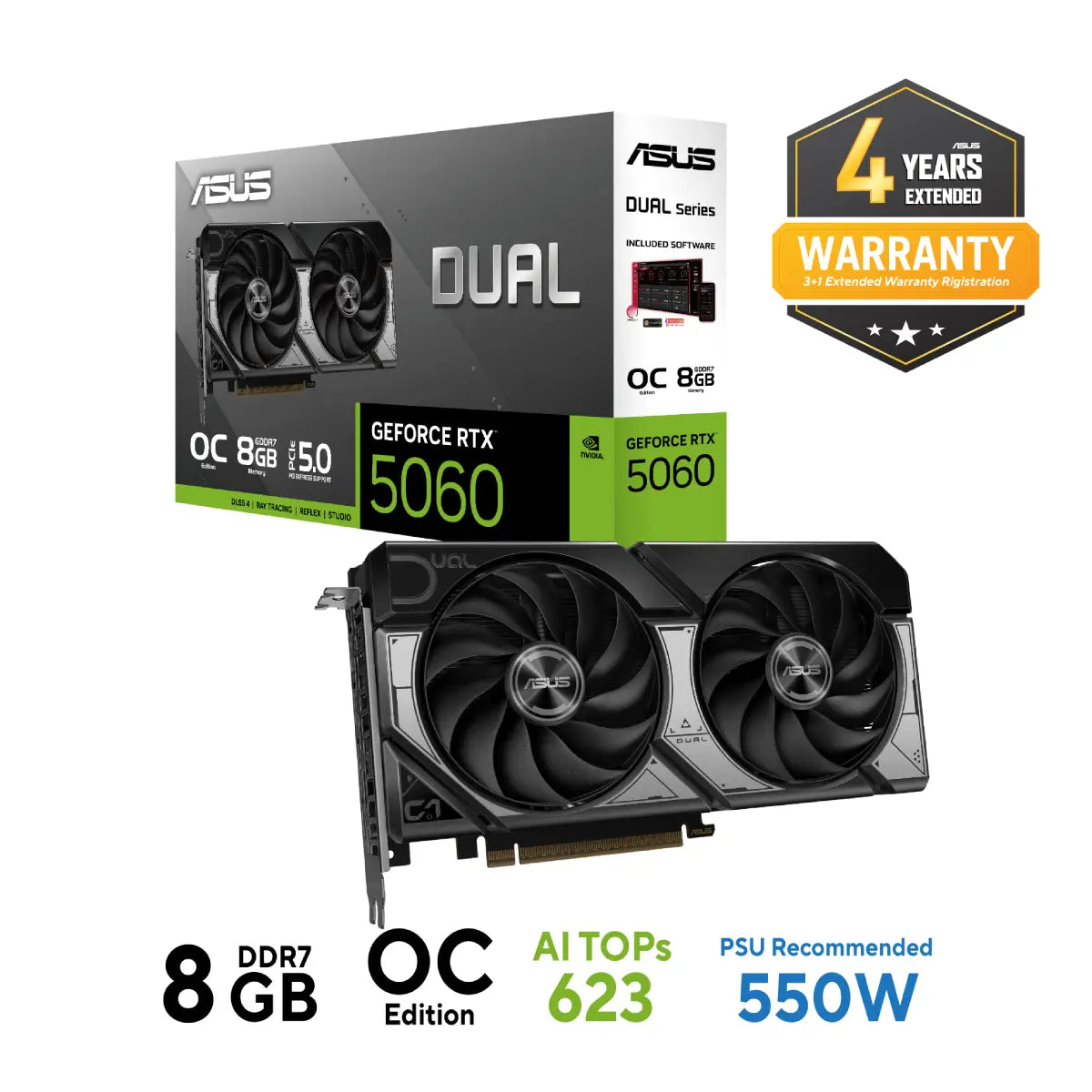การ์ดจอ Asus Dual GeForce RTX 5060 8GB GDDR7 OC EditionSpeedCom