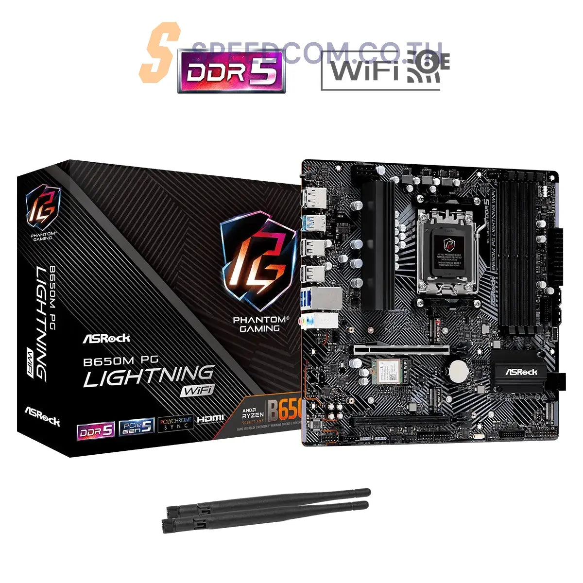 เมนบอร์ด ASRock B650M PG Lightning Wifi DDR5 AM5 - SpeedCom
