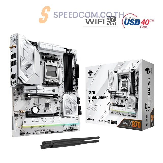 เมนบอร์ด ASRock X870 STEEL LEGEND WIFI AM5 DDR5 ATX สีขาว - SpeedCom