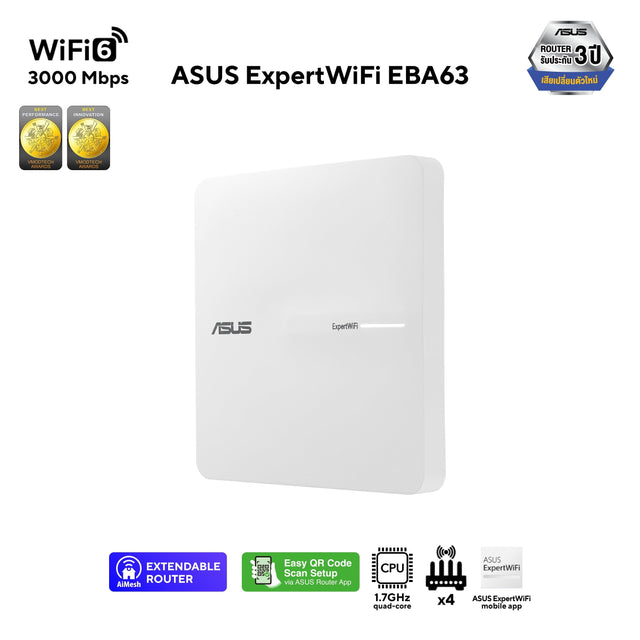 อุปกรณ์กระจายสัญญาณ Asus ExpertWiFi EBA63 WiFi 6SpeedCom