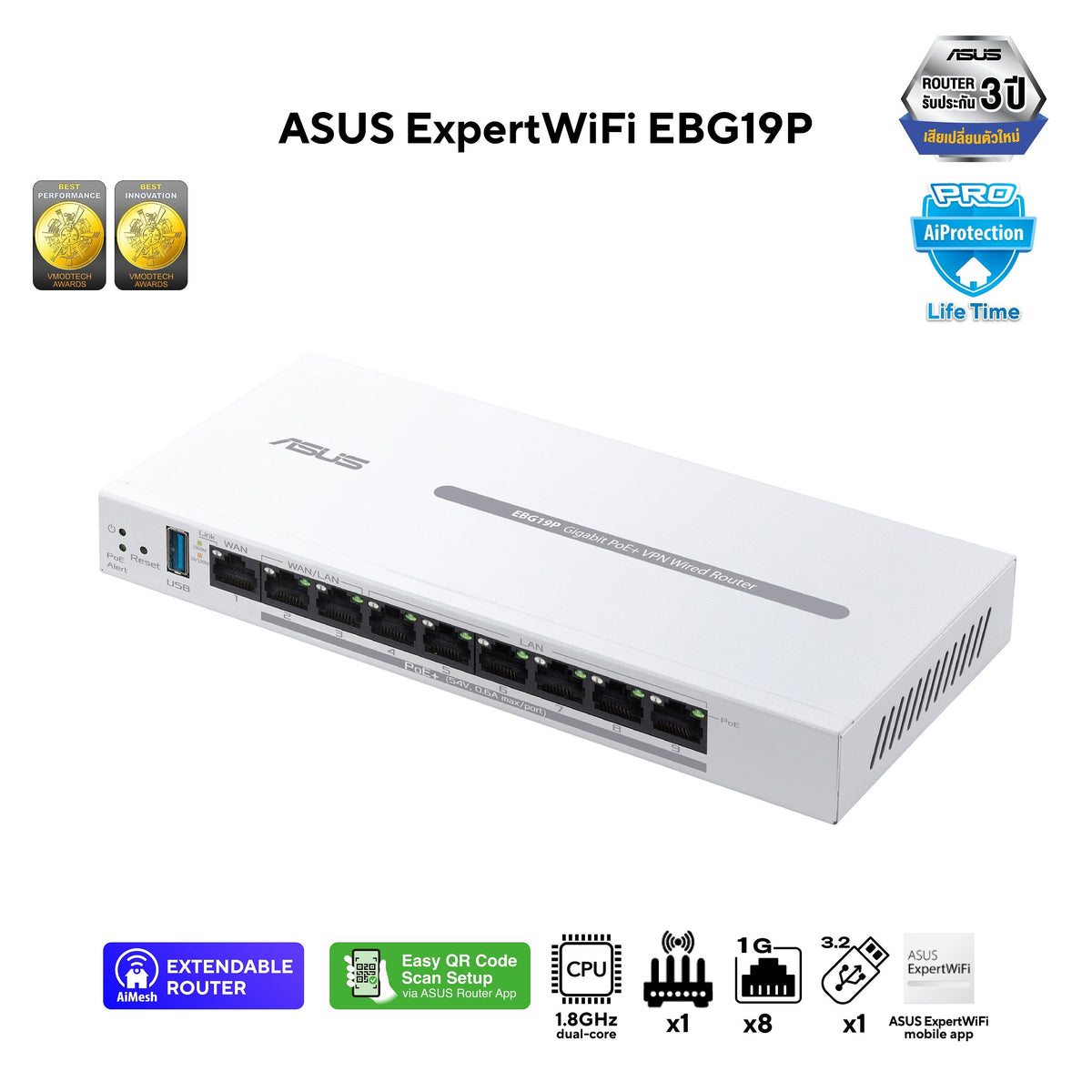 สวิตช์ฮับ Asus ExpertWiFi EBG19P PoE+ VPN wired routerSpeedCom