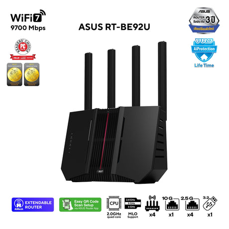 เราเตอร์ Asus RT-BE92U Tri-band WiFi 7 Router สีดำSpeedCom
