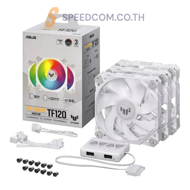 พัดลมเคส Asus TUF GAMING TF120 ARGB WHITE PACK3 สีขาว - SpeedCom