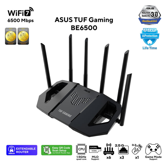 เราเตอร์ Asus TUF Gaming BE6500 Dual Band WiFi 7 สีดำSpeedCom