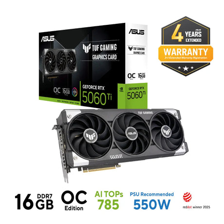 การ์ดจอ Asus TUF Gaming GeForce RTX 5060 Ti 16GB GDDR7 OC EditionSpeedCom