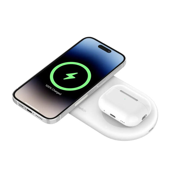 แท่นชาร์จไร้สาย Belkin 2-in-1 WIZ021qcWH Charging Pad Qi2 15W สีขาว - SpeedCom
