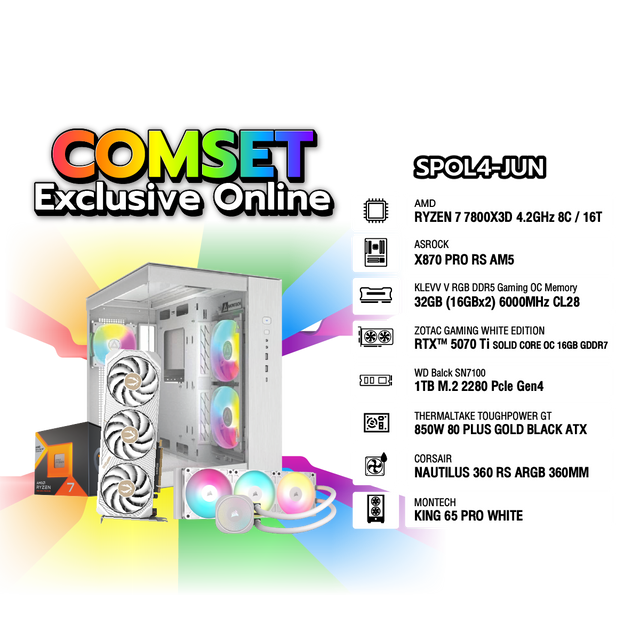 คอมประกอบ Set SPOL4-JUN-R7-7800X3D-32GB-1TB-5070TISpeedCom