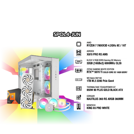 คอมประกอบ Set SPOL4-JUN-R7-7800X3D-32GB-1TB-5070TISpeedCom