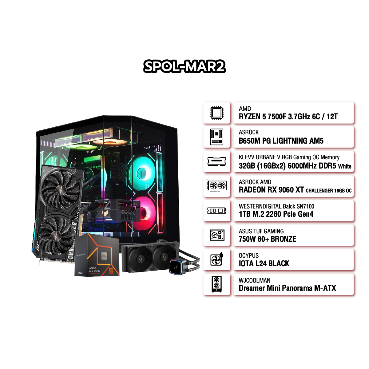 คอมประกอบ Set SPOL-MAR2-R5-7500F-32GB-1TB-5060-BK