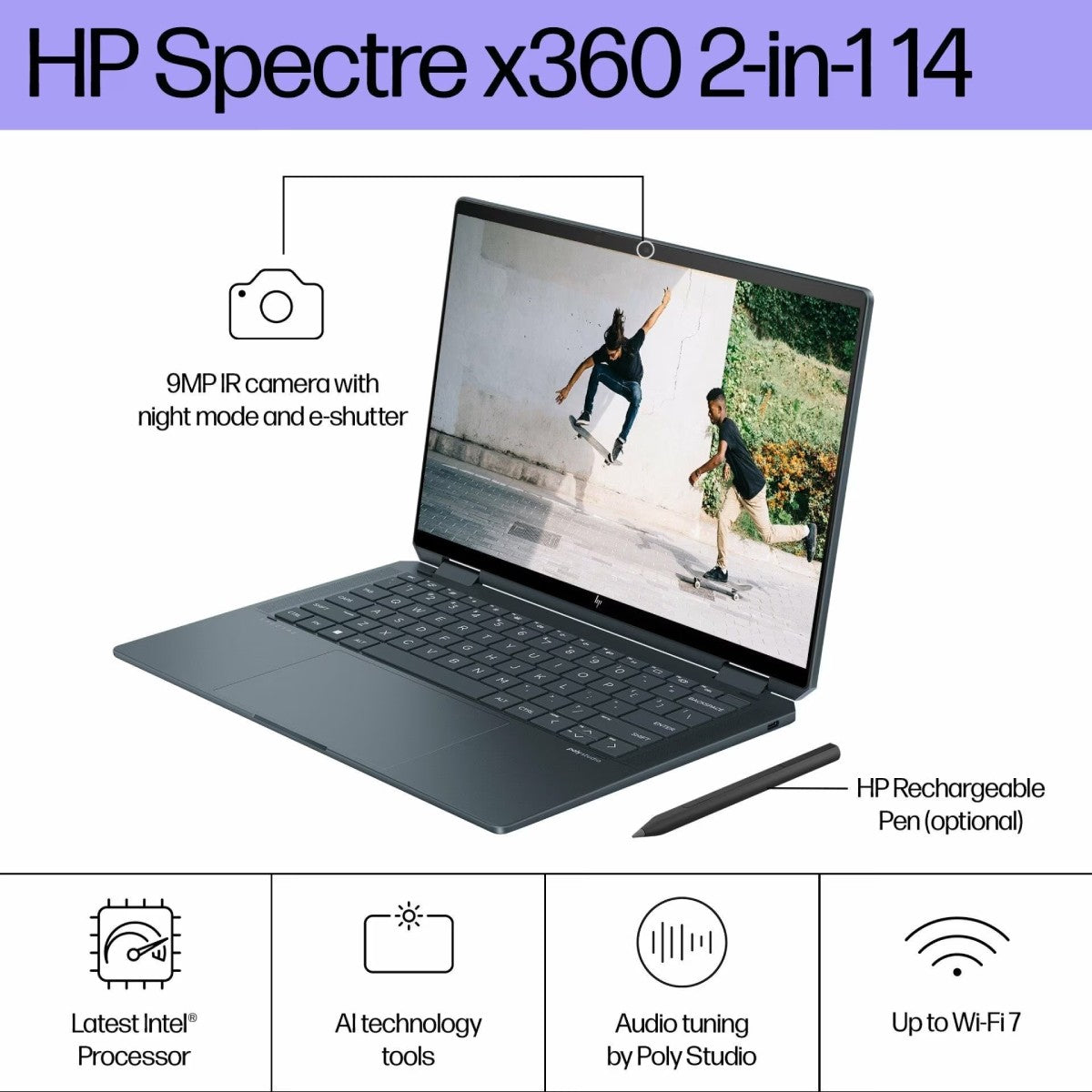 โน๊ตบุ๊ค HP Spectre x360 14-eu0009TU(9Q4M4PA) Ultra 5 สีเทา(Slate Blue)SpeedCom