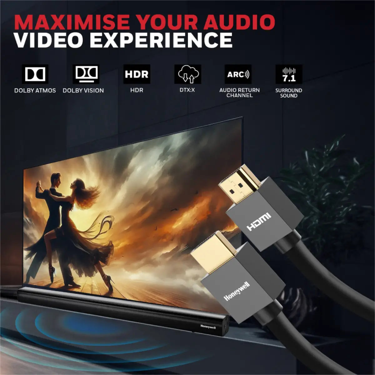 สายต่อจอคอมพิวเตอร์ Honeywell HDMI 2.0 with Ethernet Compliant Slim