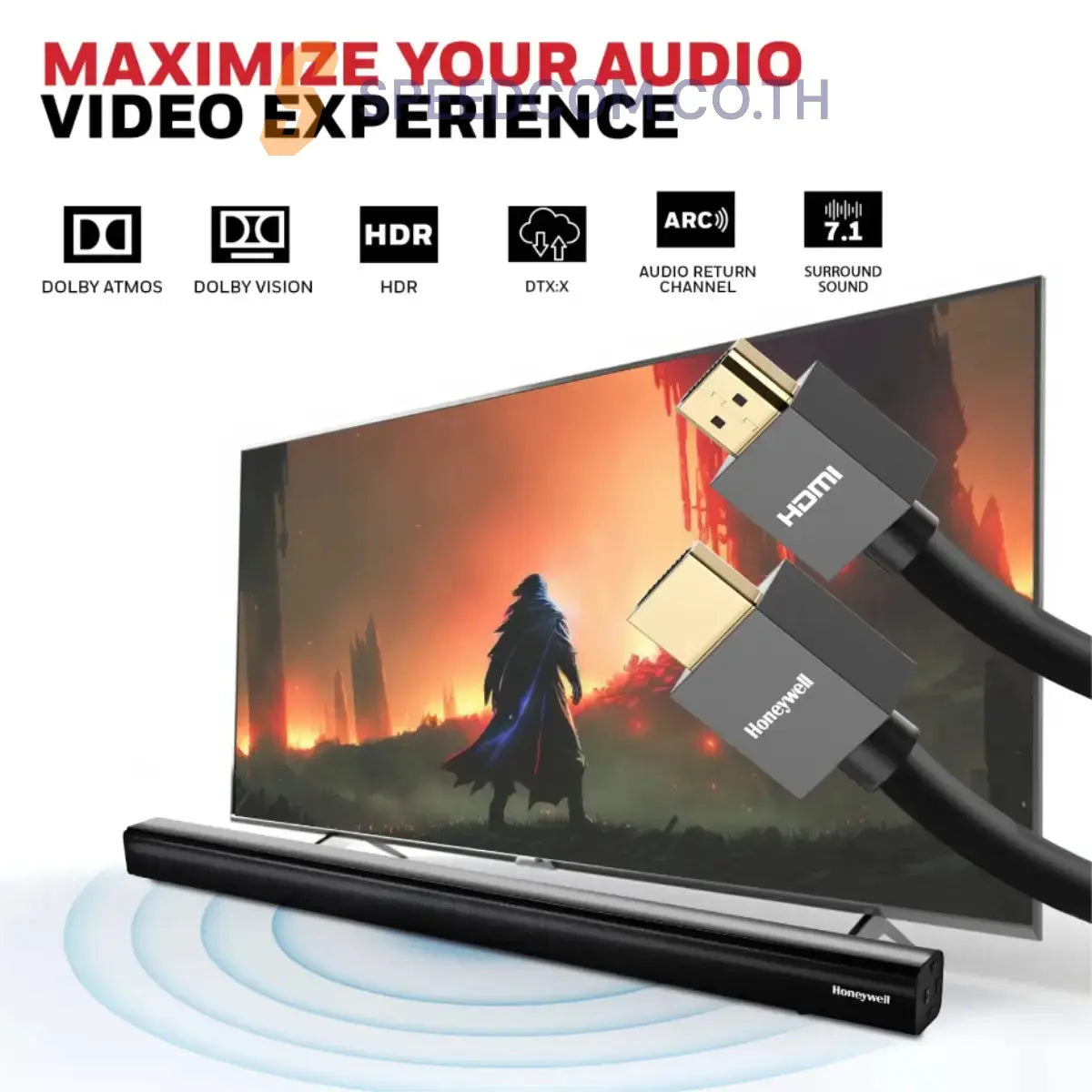 สายต่อจอคอมพิวเตอร์ Honeywell HDMI 2.0 with Ethernet Compliant Slim