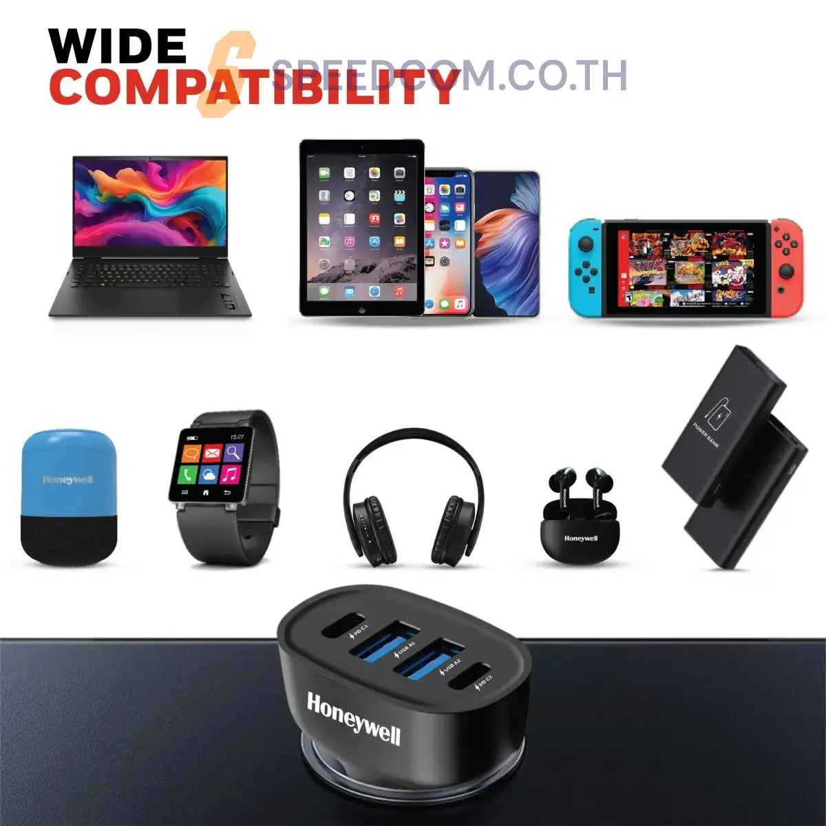 หัวชาร์จบนรถยนต์ Honeywell Micro CLA 100W PD Smart Car Charger