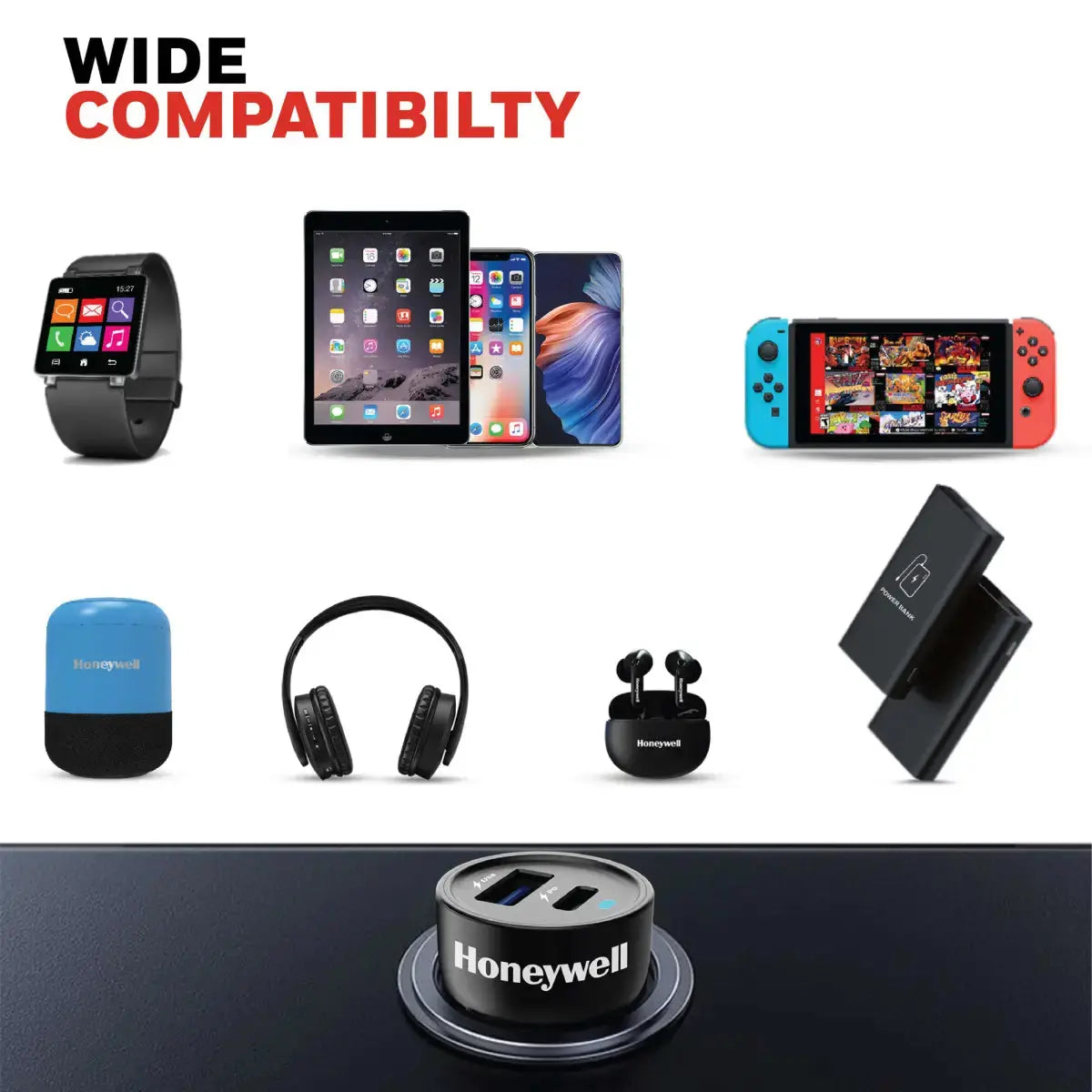 หัวชาร์จบนรถยนต์ Honeywell Micro CLA 18W PD Smart Car Charger สีดำ