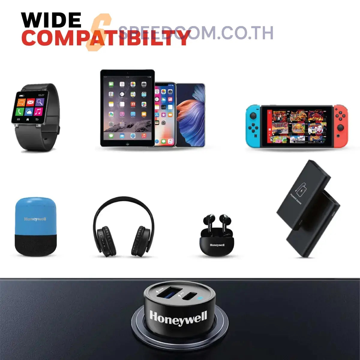 หัวชาร์จบนรถยนต์ Honeywell Micro CLA 38W PD Smart Car Charger สีดำ