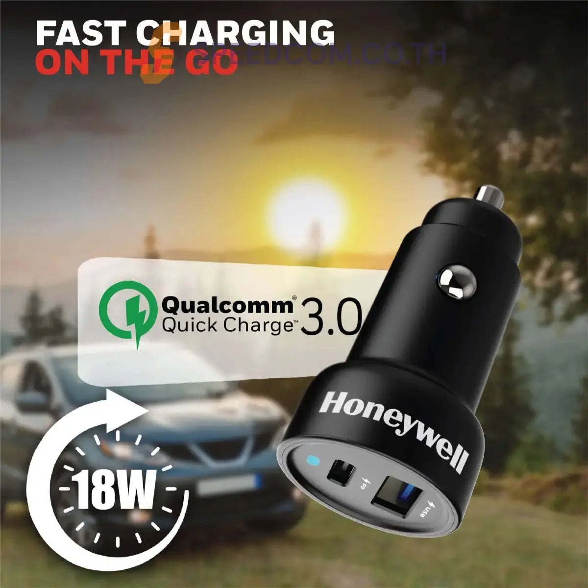 หัวชาร์จบนรถยนต์ Honeywell Micro CLA 65W PD Smart Car Charger สีดำ