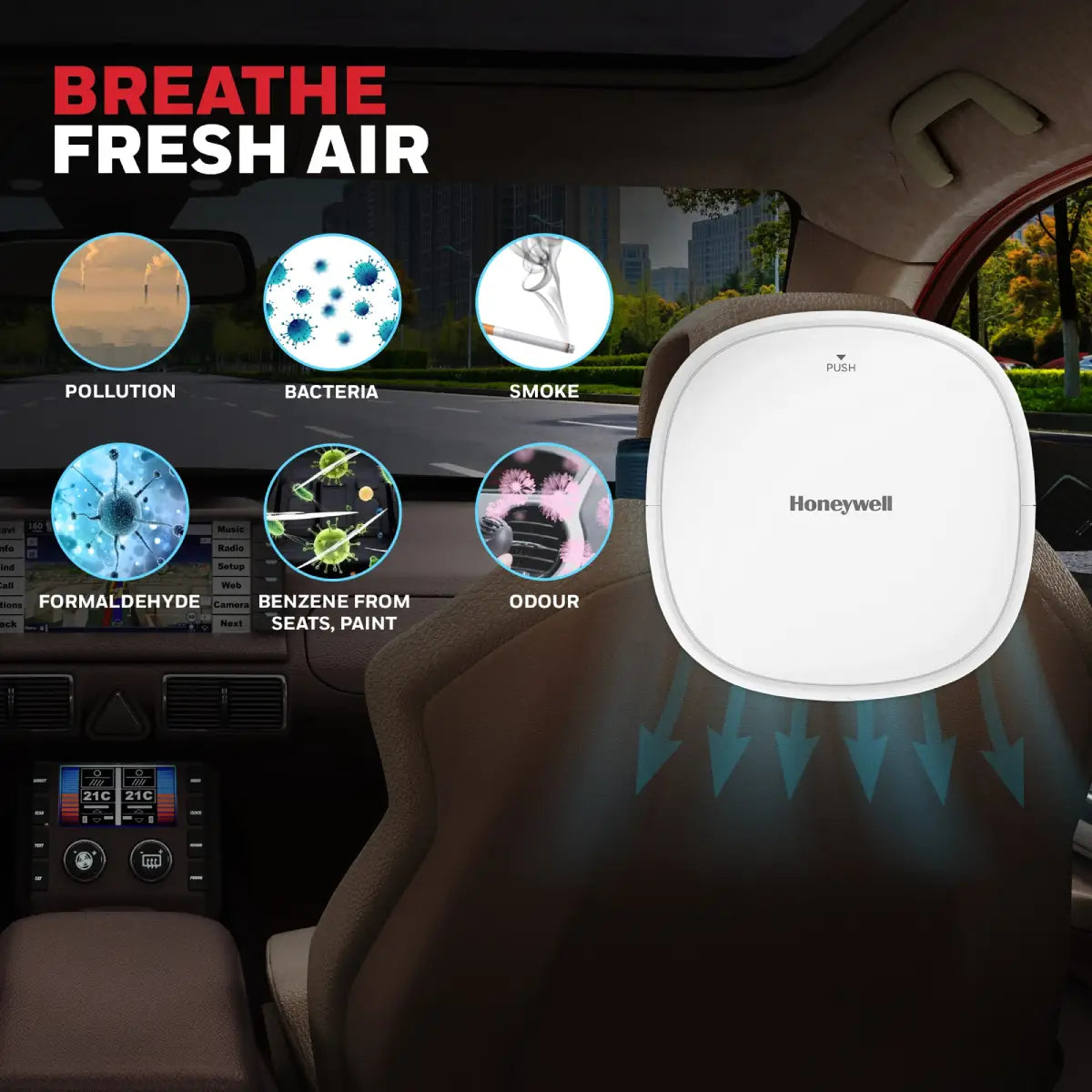 เครื่องฟอกอากาศในรถบนต์ Honeywell Move Pure 3 Car Air Purifier สีขาว