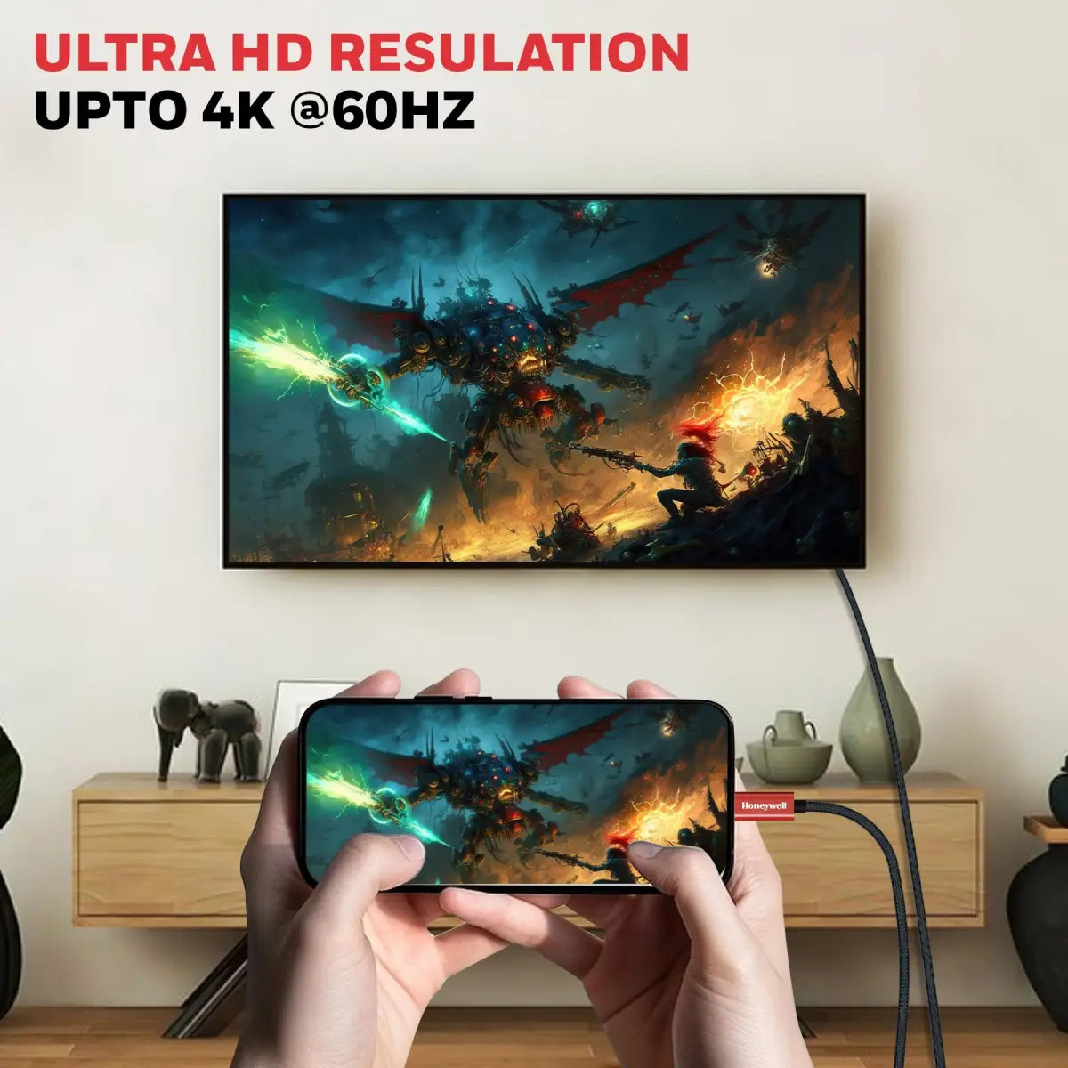 สายต่อจอคอมพิวเตอร์ Honeywell Type C to HDMI Cable สีแดง