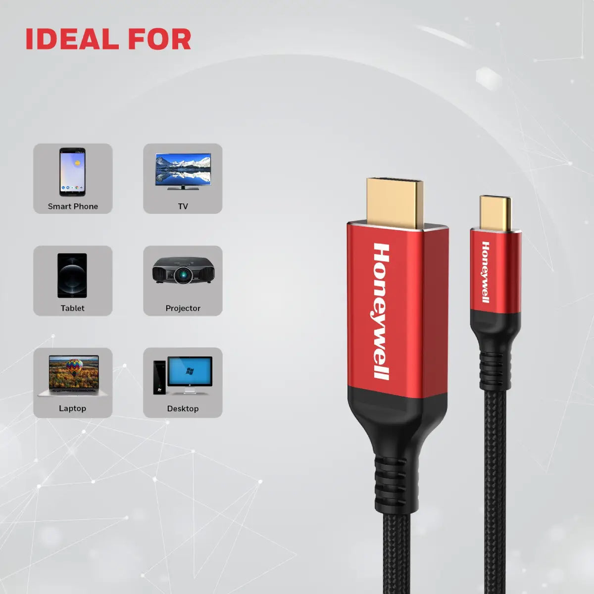 สายต่อจอคอมพิวเตอร์ Honeywell Type C to HDMI Cable สีแดง