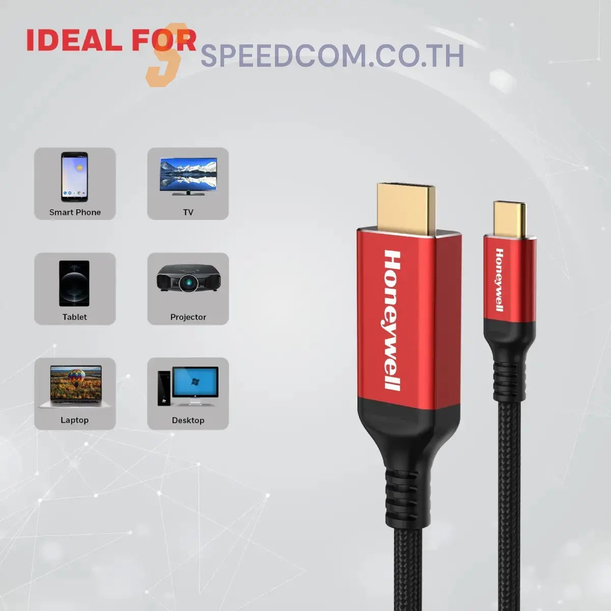 สายต่อจอคอมพิวเตอร์ Honeywell Type C to HDMI Cable สีแดง