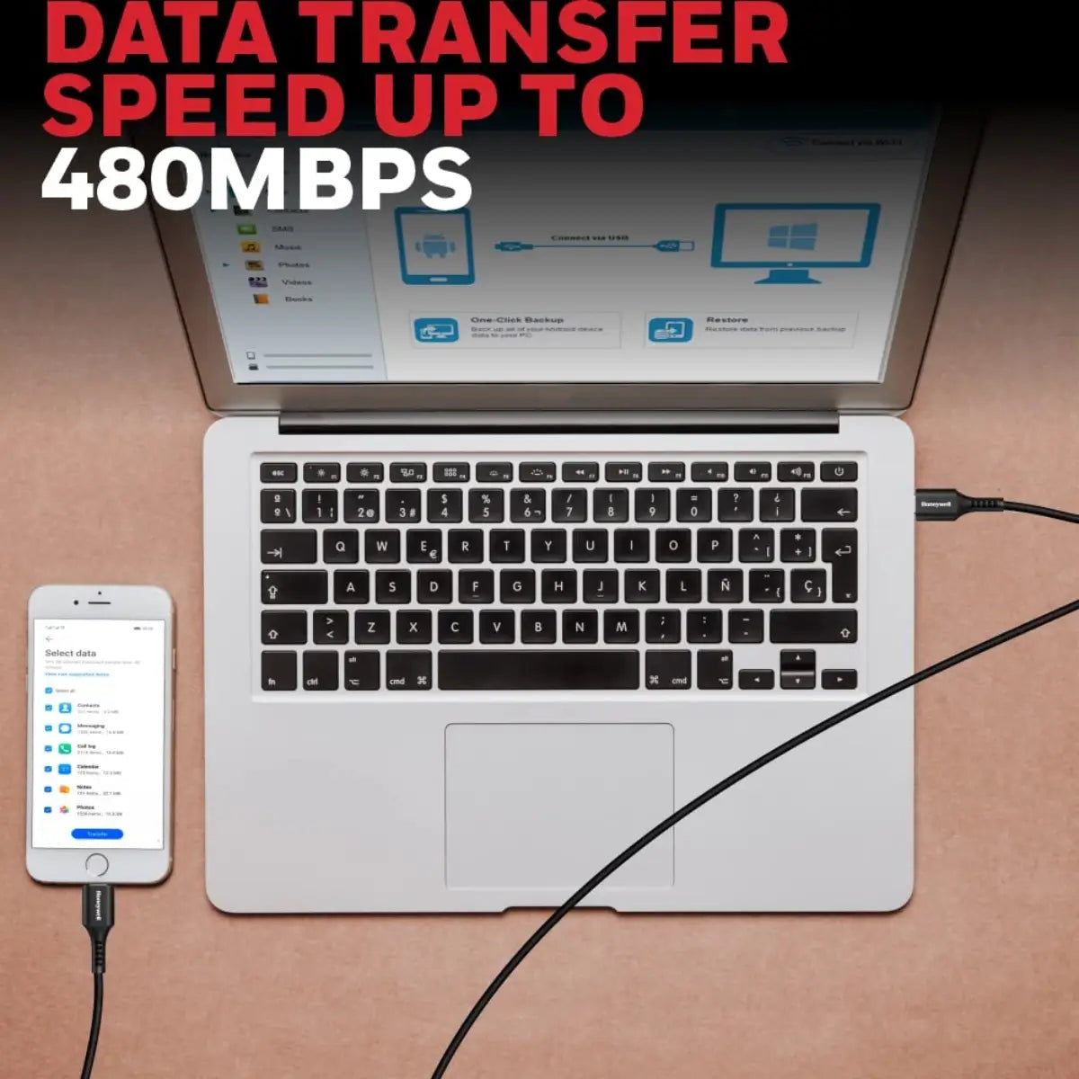 สายชาร์จ Honeywell Type C to Lightning cable 1.8Mtr