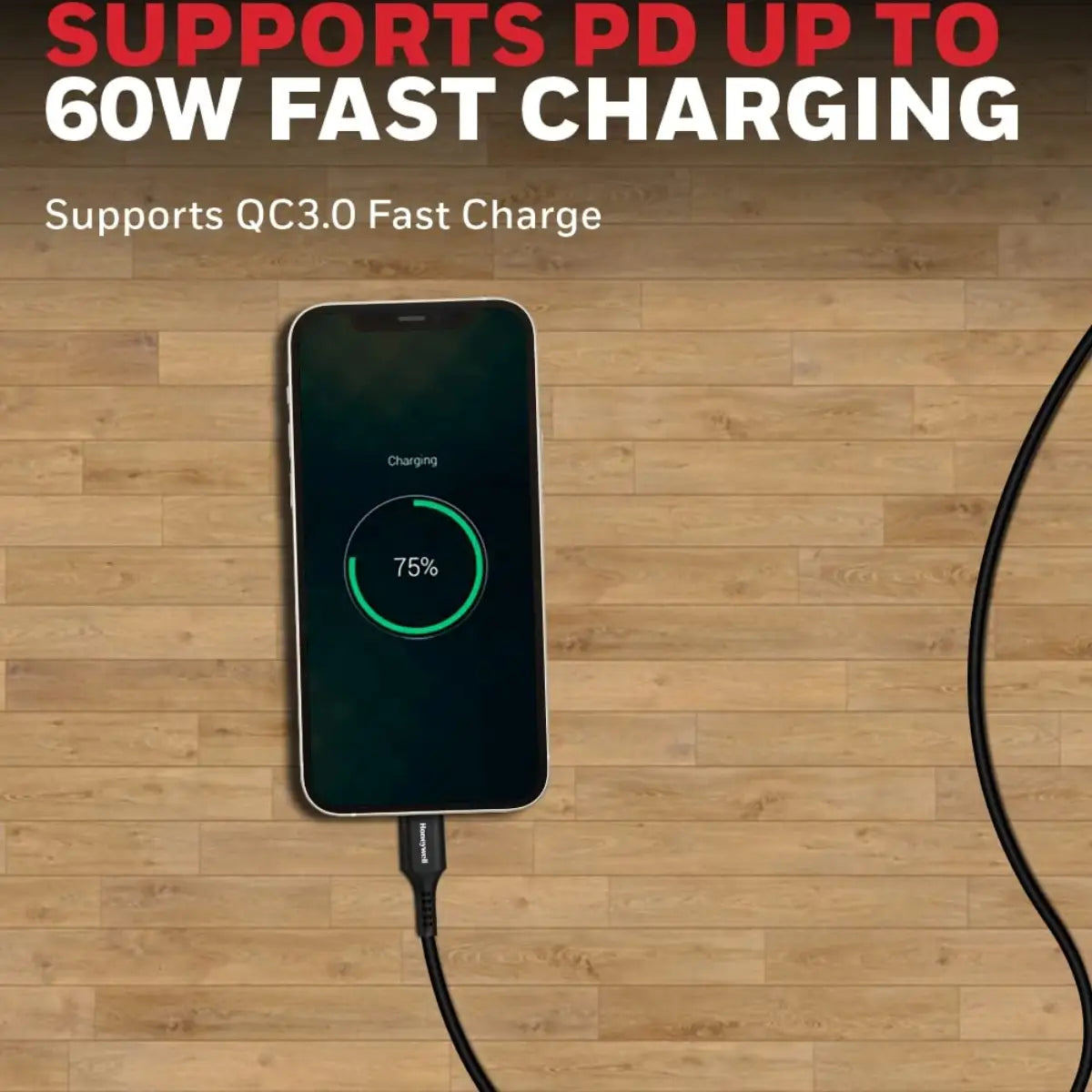 สายชาร์จ Honeywell USB 2.0 to Type C cable 1.8Mtr สีดำ