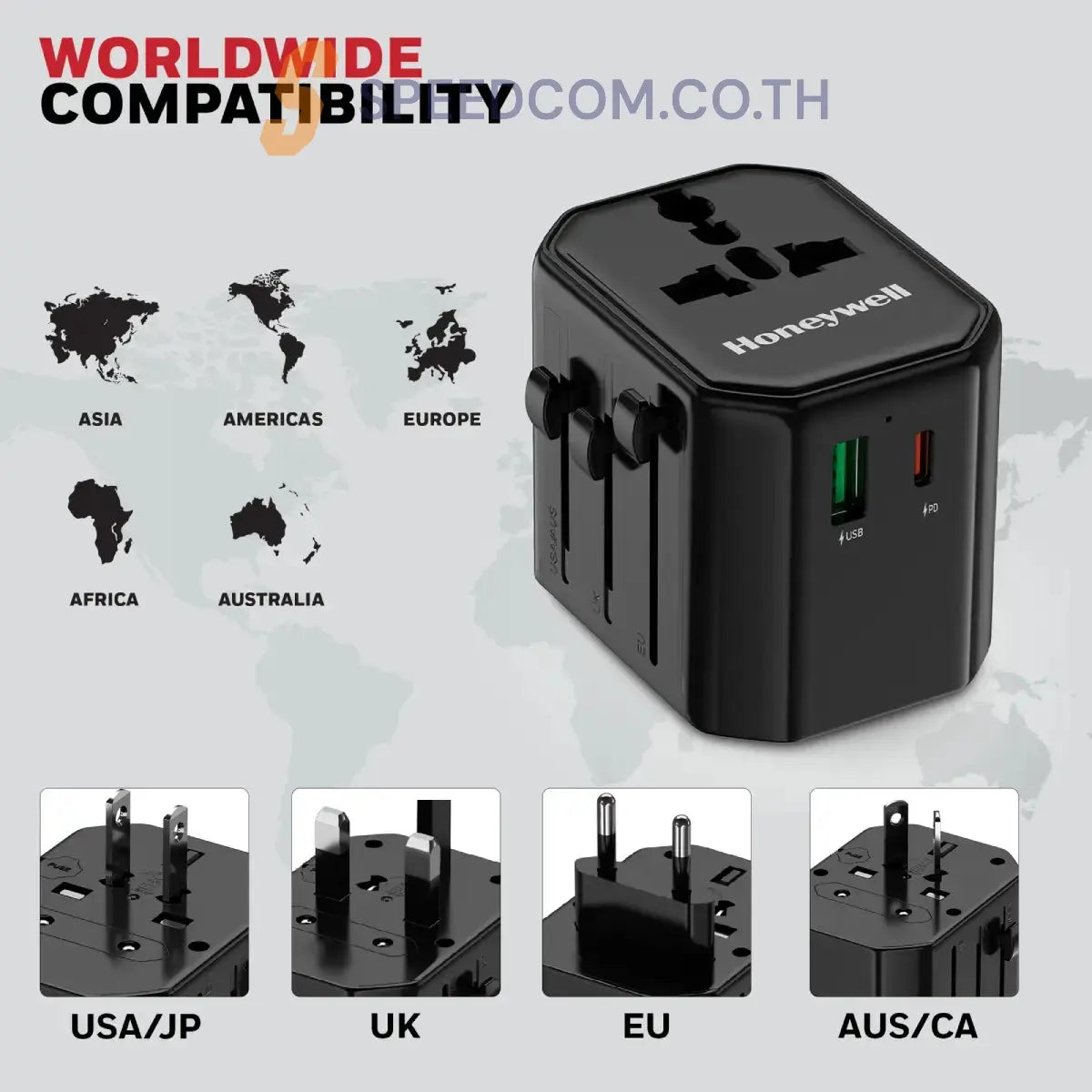 ปลั๊กพกพา Honeywell Universal World Travel Adapter 38W - SpeedCom