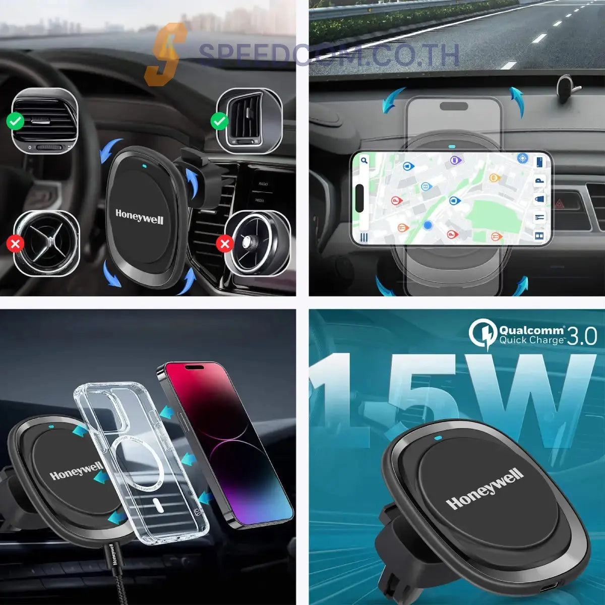 แท่นชาร์จบนรถยนต์ Honeywell Zest MagSafe Phone Mount Car Charger - SpeedCom