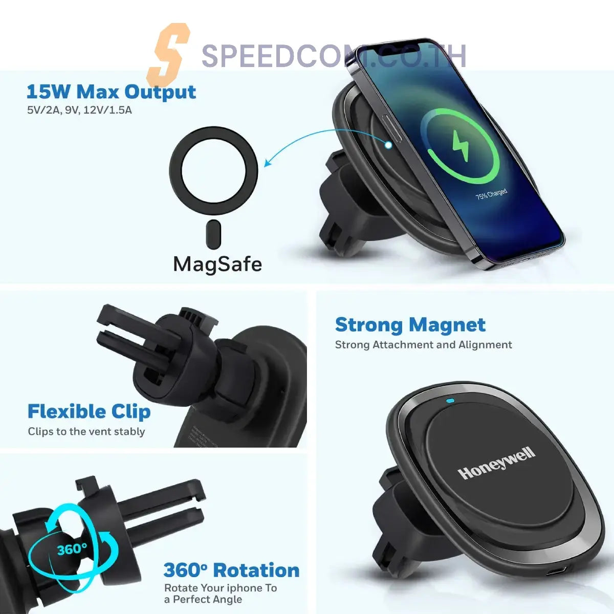 แท่นชาร์จบนรถยนต์ Honeywell Zest MagSafe Phone Mount Car Charger - SpeedCom