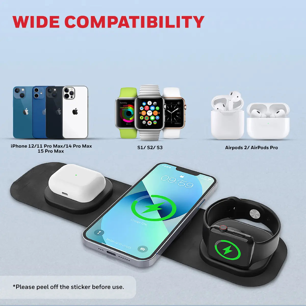 แท่นชาร์จ Honeywell Zest Wireless 3 in 1 Foldable Charger - SpeedCom