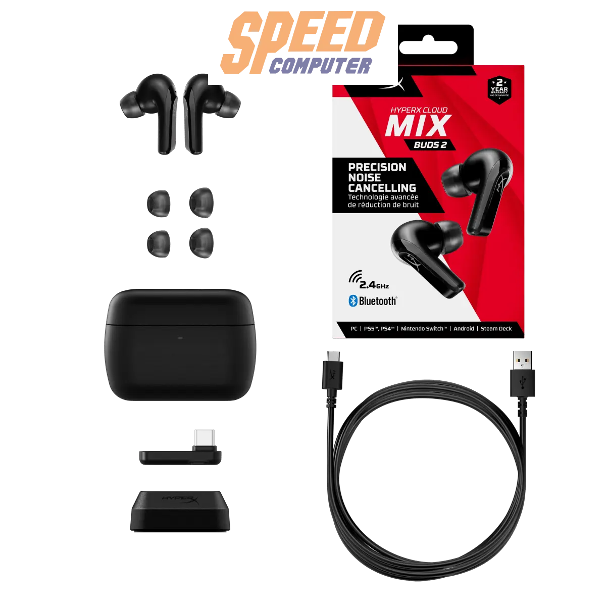 หูฟังไร้สาย HyperX Cloud Mix BUD2 Wireless (7D0A4AA) สีดำ - SpeedCom