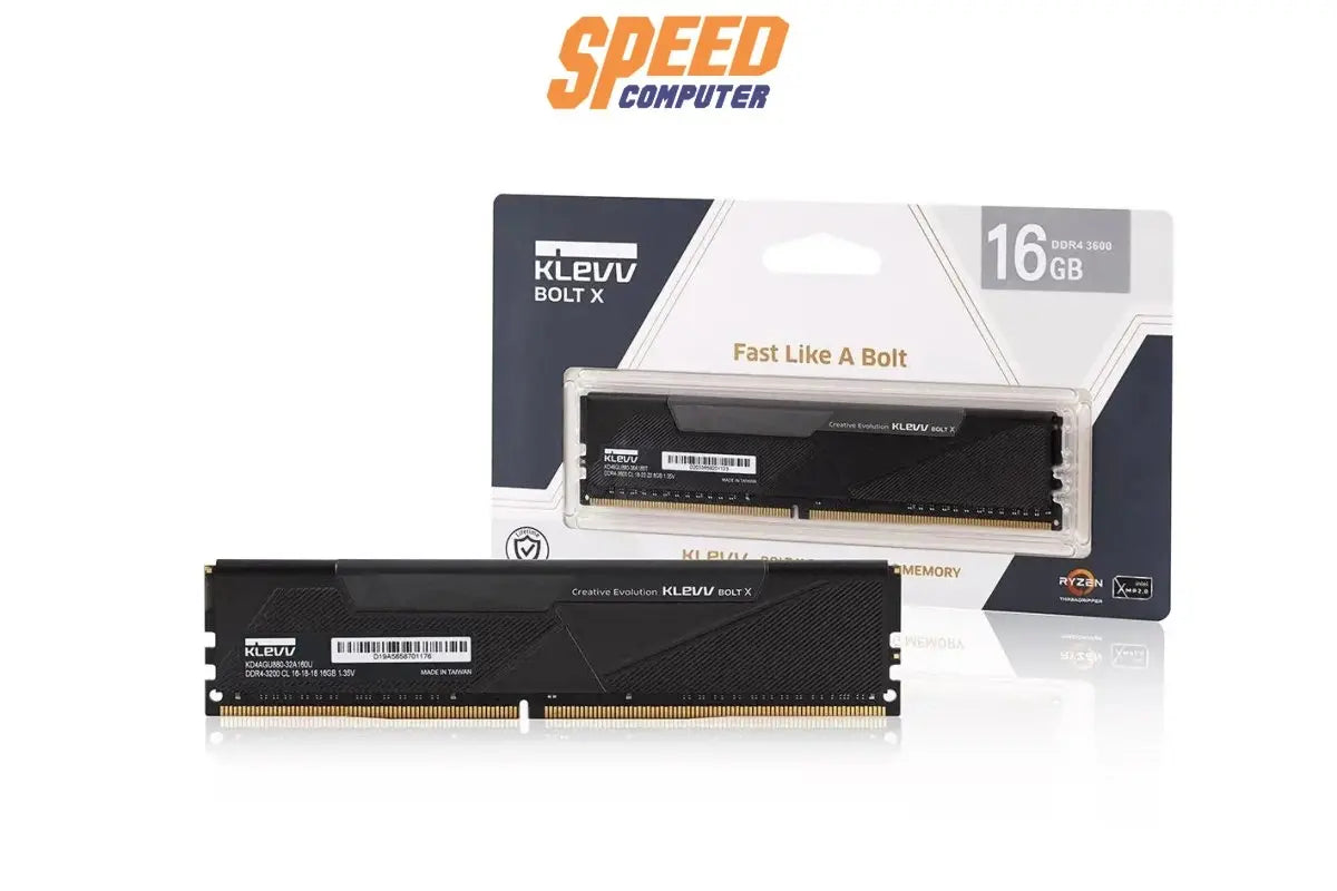 หน่วยความจำ แรม พีซี KLEVV BOLT X 16GB (16GBX1) DDR4 3200MHz KD4AGUA80 - 32A160T สีดำ - SpeedCom