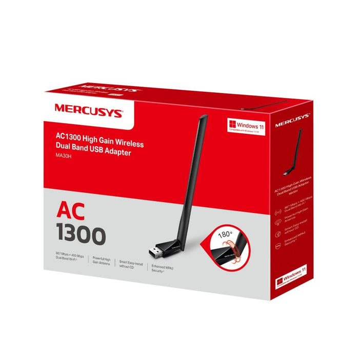 อุปกรณ์รับสัญญาณ Mercusys MA30H AC1300 Highgain Wireless DualBand USB Adapter สีดำ