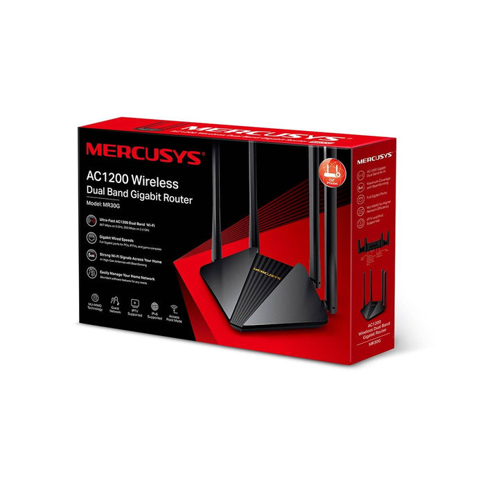 เราเตอร์ Mercusys MR30G AC1200 Gigabit Dual Band Wireless สีดำ