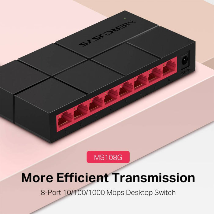 สวิตช์ฮับ Mercusys MS108G 8-Port 10/100/1,000 Mbps Desktop Switch สีดำ