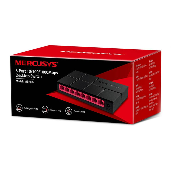 สวิตช์ฮับ Mercusys MS108G 8-Port 10/100/1,000 Mbps Desktop Switch สีดำ