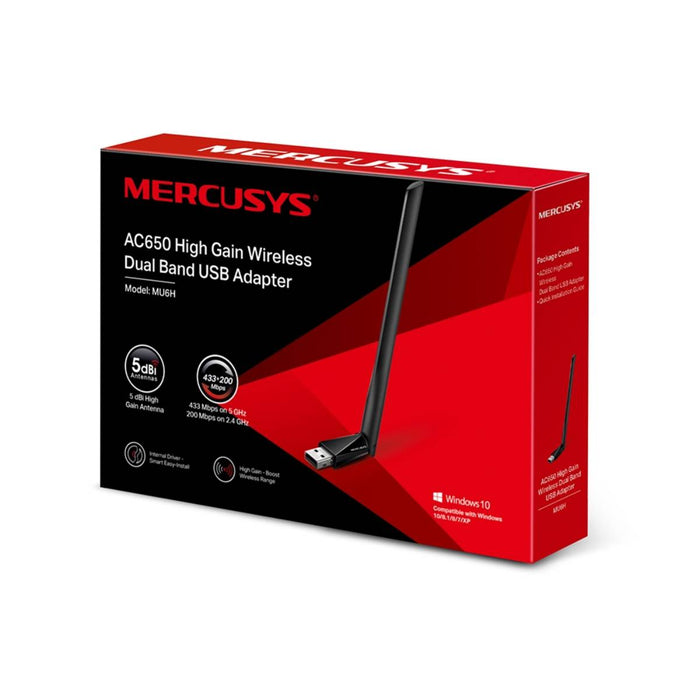 อุปกรณ์รับสัญญาณ Mercusys MU6H AC650 Highgain Wireless DualBand USB Adapter สีดำ