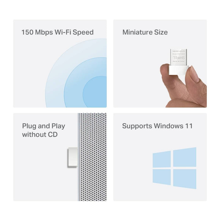 อุปกรณ์รับสัญญาณ Mercusys MW150US N150 Wireless Nano USB Adapter สีขาว