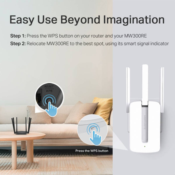 อุปกรณ์ขยายสัญญาณ Mercusys MW300RE 300 Mbps Wi-Fi Range Extender สีขาว