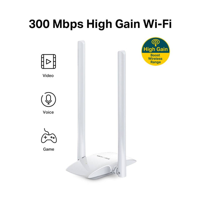 อุปกรณ์รับสัญญาณ Mercusys MW300UH 300Mbps High gain Wireless USB Adapter สีขาว