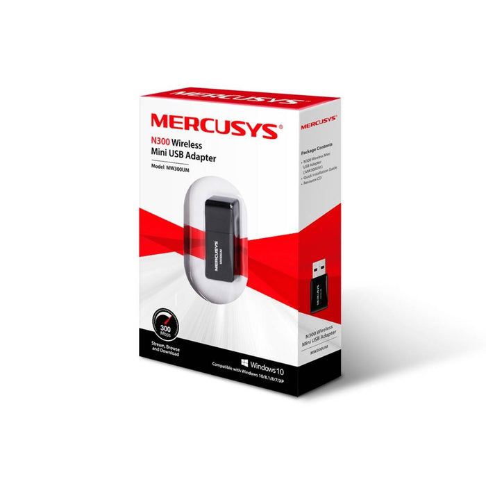 อุปกรณ์รับสัญญาณ Mercusys MW300UM N300 Wireless Mini USB Adapter สีดำ