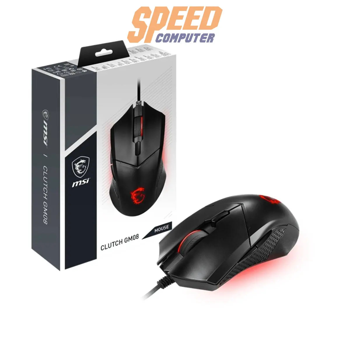 เมาส์ MSI Clutch GM08 สีดำ ดีไซน์ตามหลักสรีรศาสตร์ ปรับ DPI ได้สูงสุด 4200 ตอบสนองไว เหมาะสำหรับเกมเมอร์และใช้งานทั่วไป