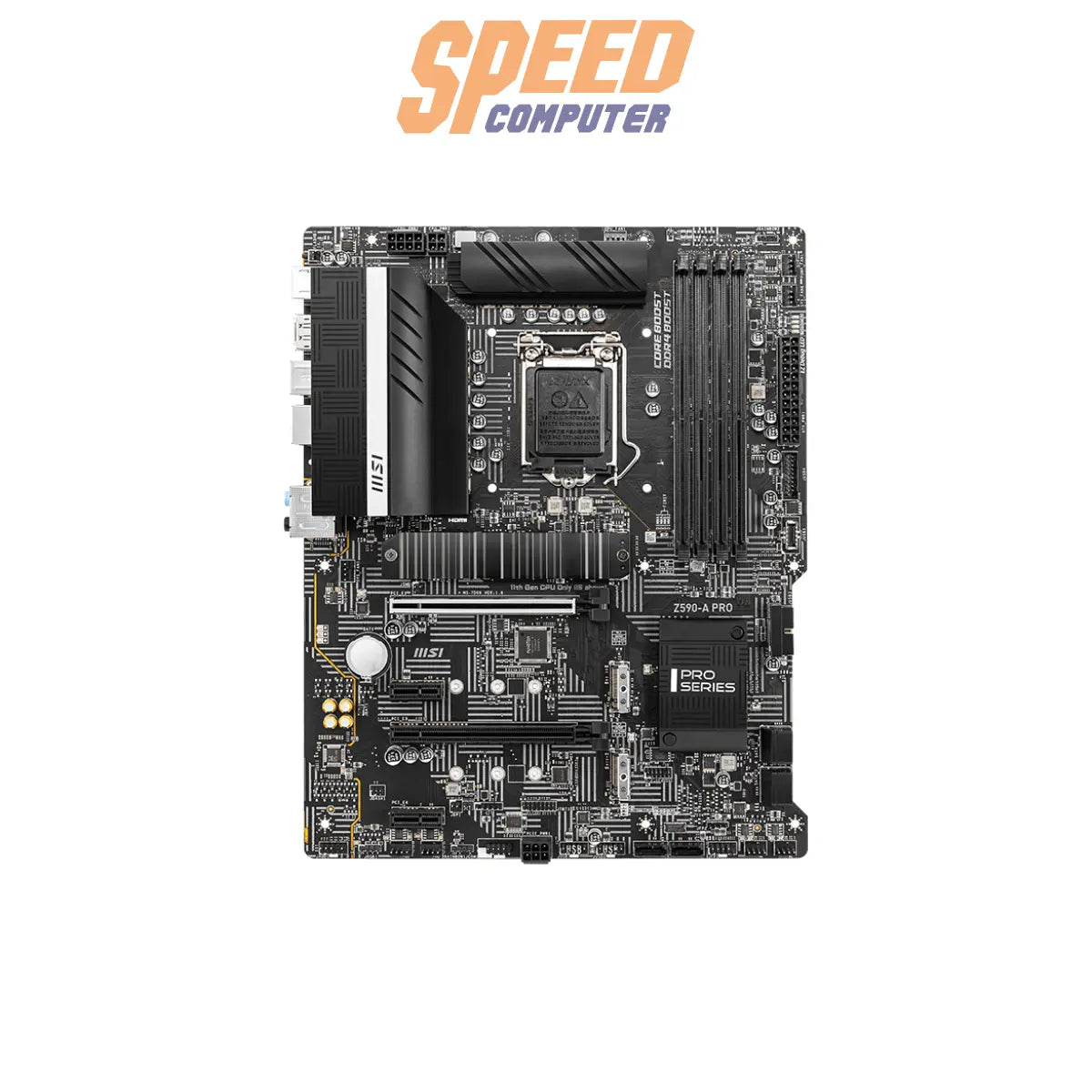 เมนบอร์ด MSI รุ่น Z590-A PRO รองรับ DDR4 และซีพียู LGA1200 ขนาด ATX สีดำ เหมาะสำหรับการประกอบพีซีประสิทธิภาพสูง